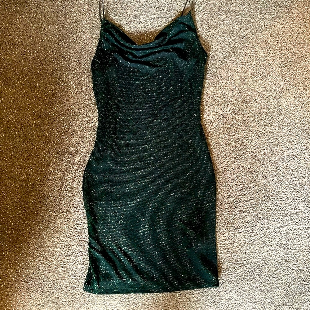 Green shimmer slip dress